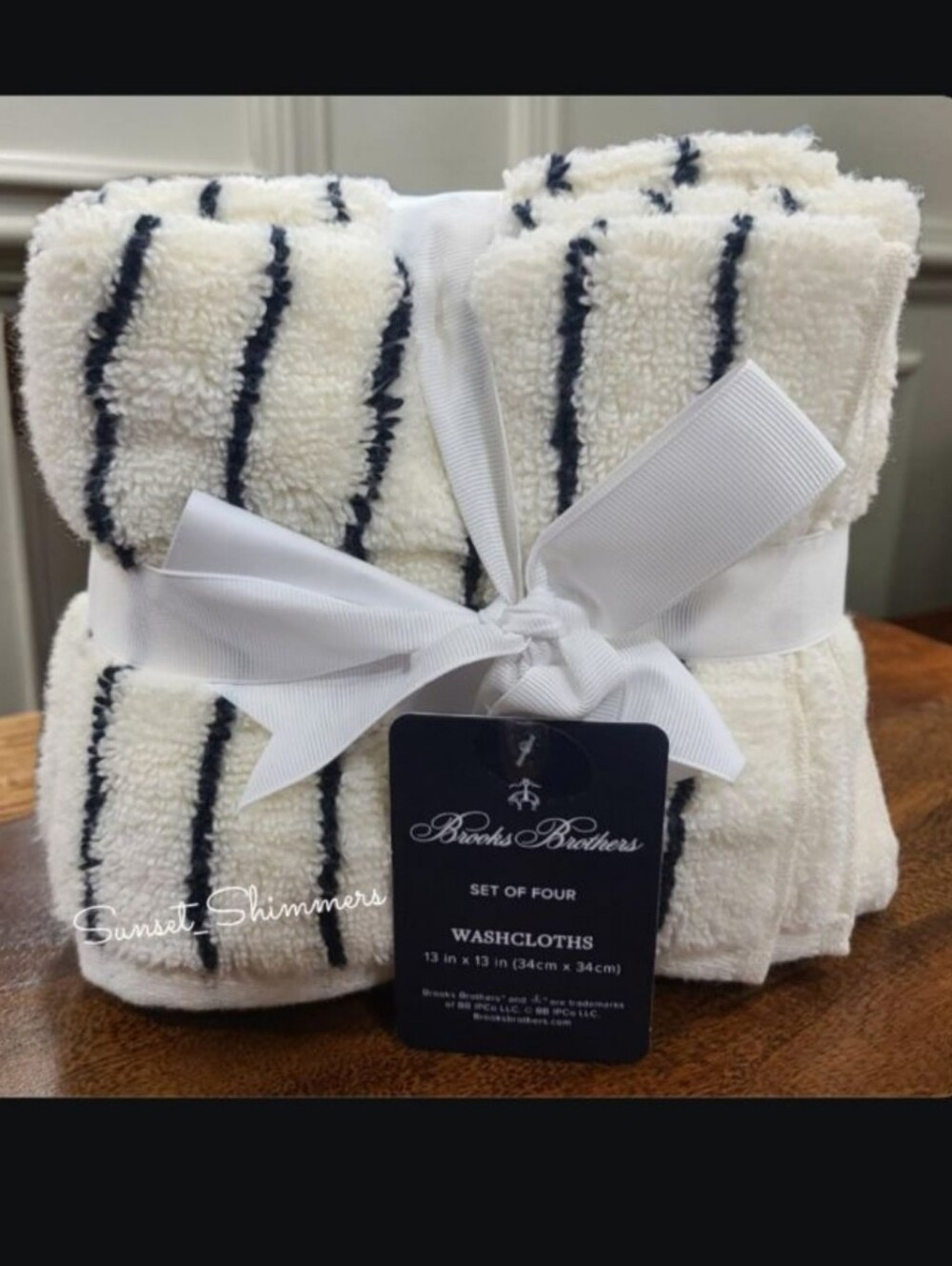 4pc BROOKS BROTHERS Striped Washcloth Towels Set Cream & Black NWT